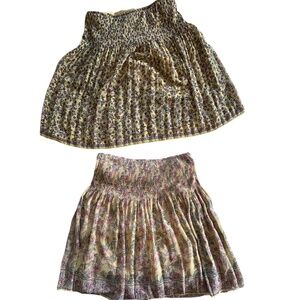 Set Of Two Max Studio Boho Mini Skirts M/L Floral Patterns Yellow Flirty